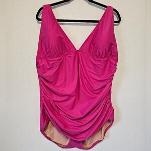 J. Crew Pink Fuchsia Ruched Stomach One-Piece Swimsuit Women's Size 24 NWT